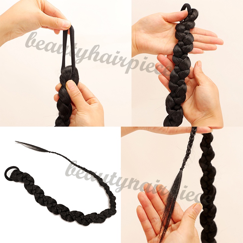 Đuôi Tóc Giả Thắt Bím Bằng Sợi Tổng Hợp Kèm Dây Cao Su Dài Dùng Tập Boxing