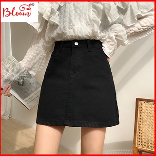 Chân váy jean chữ A lưng cao kiểu dáng đơn giản phong cách Hàn Quốc Chân váy jean nữ YUKIBLOOM