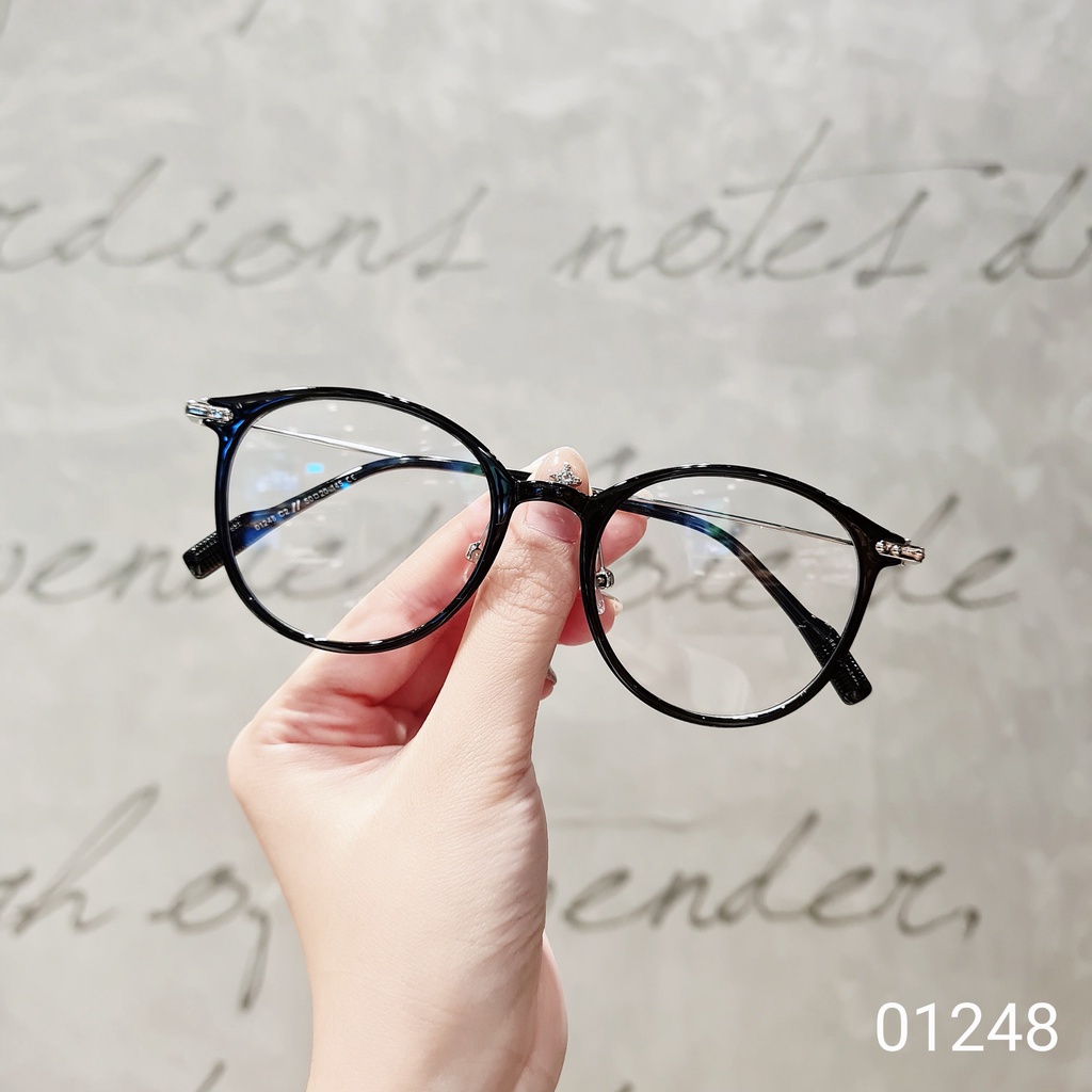 Gọng kính cận tròn nam nữ LILYEYEWEAR tròng chống áng sáng xanh bảo vệ mắt 01248