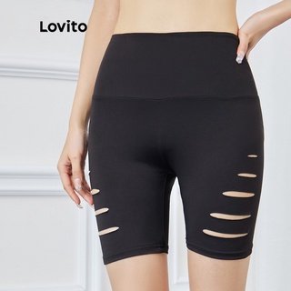 819 VN Delisted Quần short thể thao Lovito màu trơn kiểu rách nhanh khô L15X010