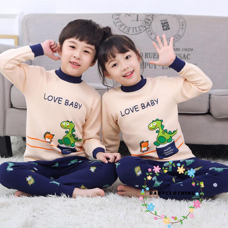 Set 2 Món Đồ Ngủ Tay Dài Hình Khủng Long Đáng Yêu Cho Bé