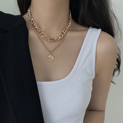 Dây chuyền hai lớp phối sợi xích phong cách hip hop thời trang cho nữ