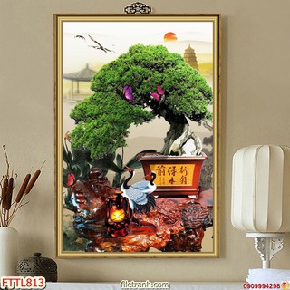 TRANH DÁN TƯỜNG CHẬU BON SAI,TRANH CHẬU CÂY CẢNH IN 3D
