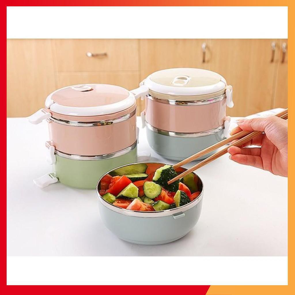 Cặp lồng 2 tầng ruột inox - Cặp lồng cơm lúa mạch ruột inox 2 tầng - Hộp cơm ăn trưa 2 tầng (Màu Ngẫu Nhiên)