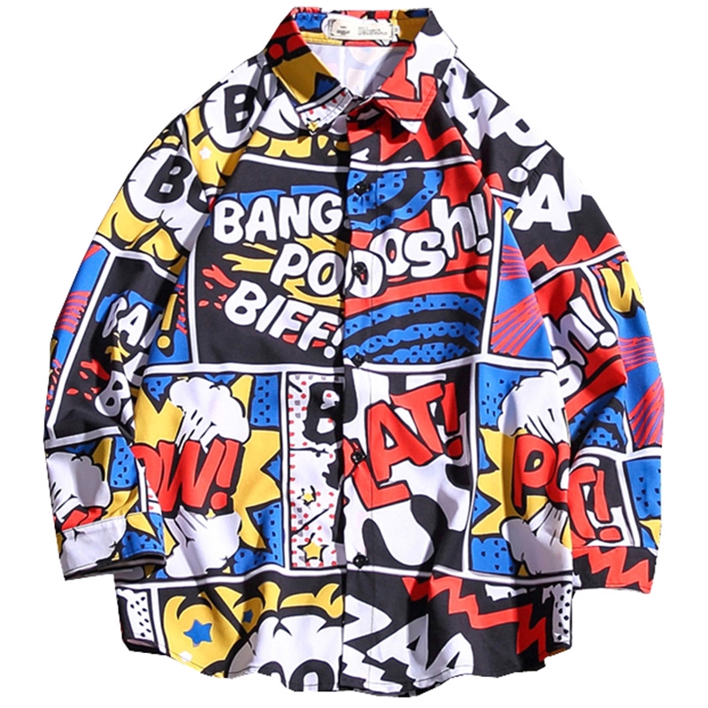 Áo Sơ Mi Nam Tay Dài Họa Tiết Hoạt Hình Phong Cách Hip Hop | BigBuy360 - bigbuy360.vn