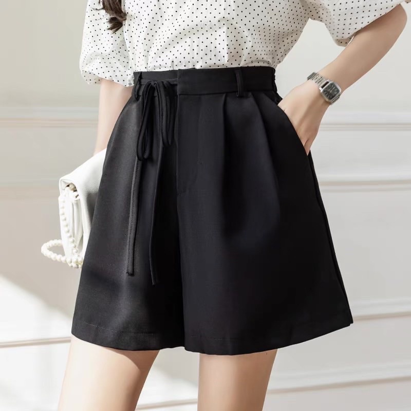 Quần short nữ cạp cao ống rộng- thắt nơ bên hông -mã 999