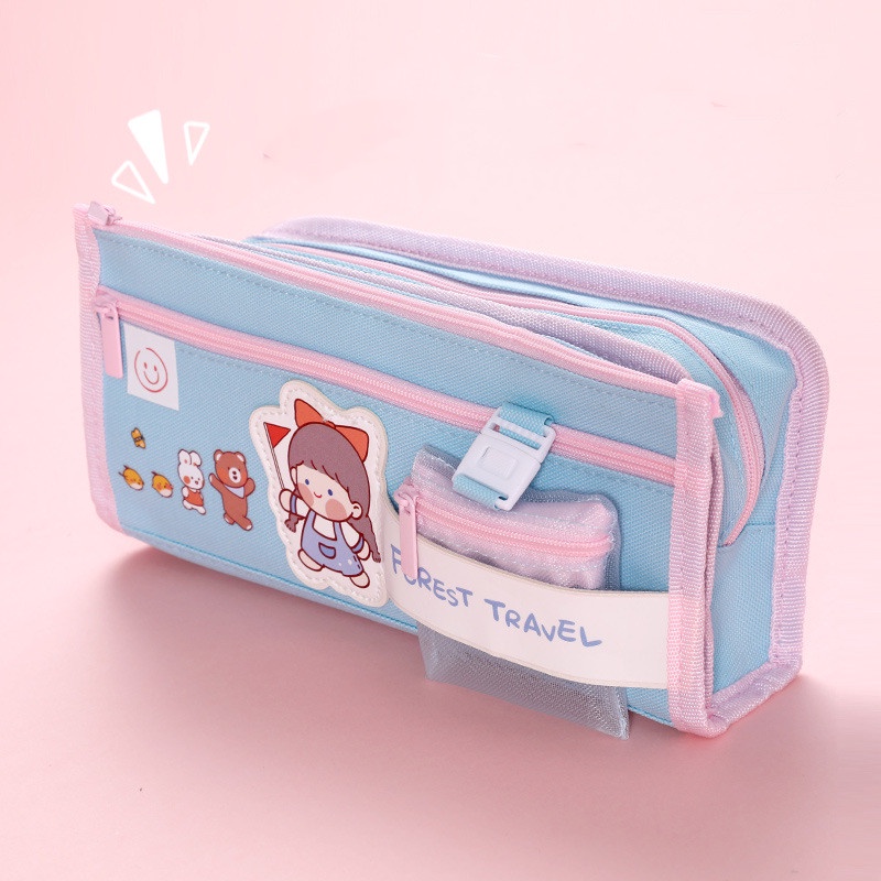 Túi Đựng Bút Hai Lớp Sức Chứa Lớn Họa Tiết Hoạt Hình Dễ Thương Chống Thấm Nước