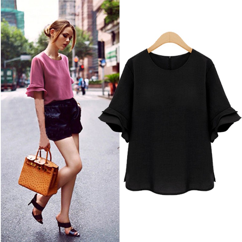Áo Chiffon Tay Ngắn Size L-5Xl