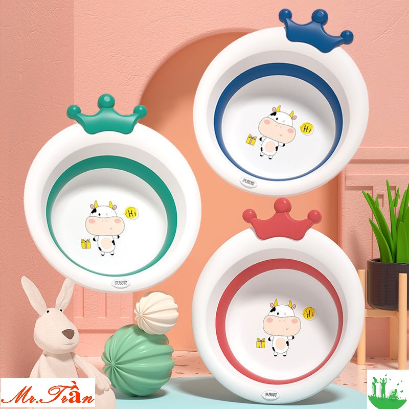Thau (chậu) rửa mặt gấp gọn kiểu vương miện hình bò sữa dễ thương dành cho bé yêu.