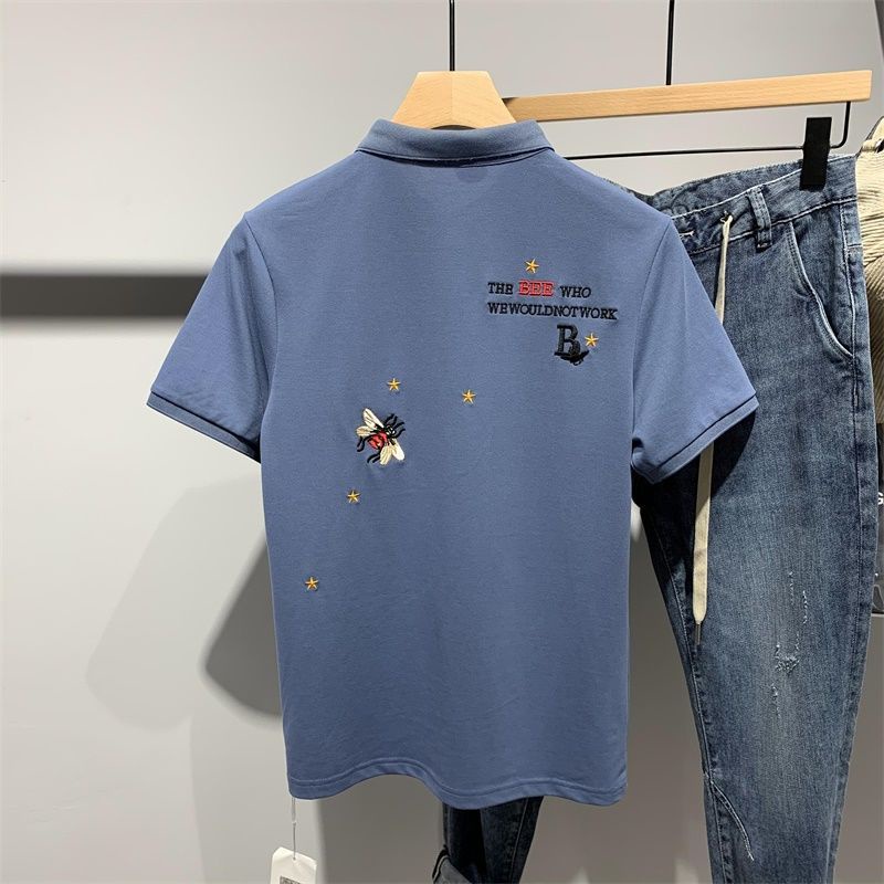 Áo polo Ôm Dáng Ngắn Tay Thêu Hình baju lelaki berkolar saiz besarpanda 2022 Trẻ Trung Cho Nam