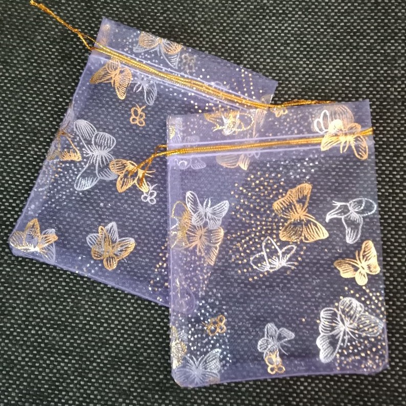 Túi vải dây rút túi thơm vải voan nhũ bướm bay lượn size 10x12cm gói quà tặng trang trí đám cưới