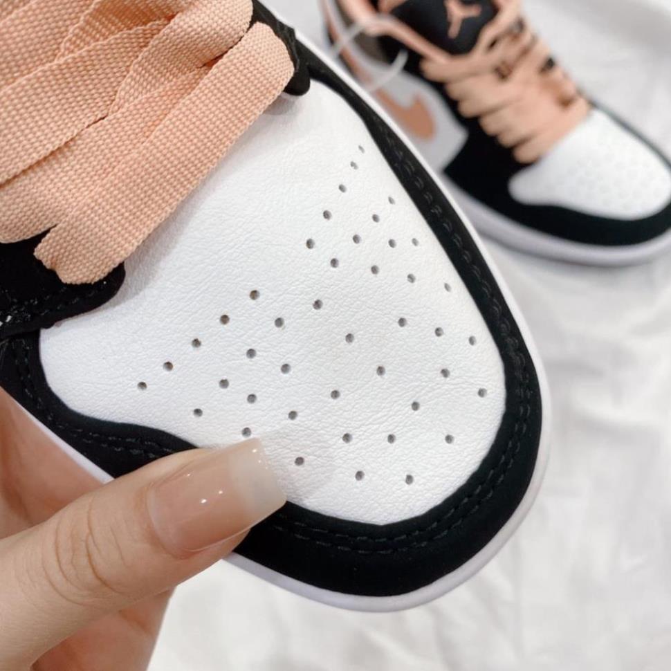 Giày Jordan cổ thấp Peach Mocha hồng đào nam nữ bản đẹp, Giày Jordan 1 low màu đen cam, Sneaker JD1 bóng rổ full box bil