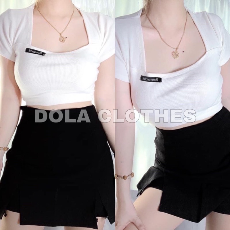Áo Croptop Tay Ngắn Logo Thêu YUMI BÁN SỈ Áo Thun Ôm Tay Ngắn Hot Trendy DOLA CLOTHES