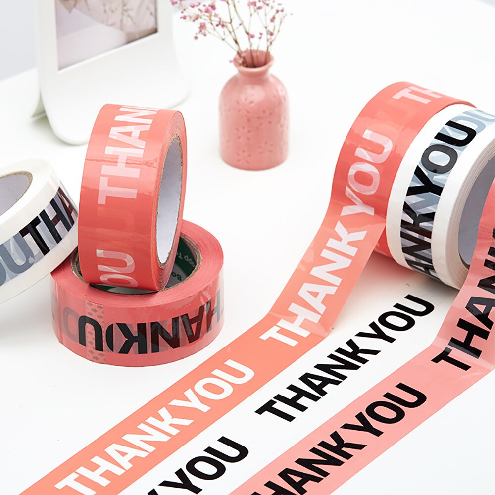 Cuộn băng keo in họa tiết chữ thank you 4.5cm x 100M dùng để trang trí / gói quà