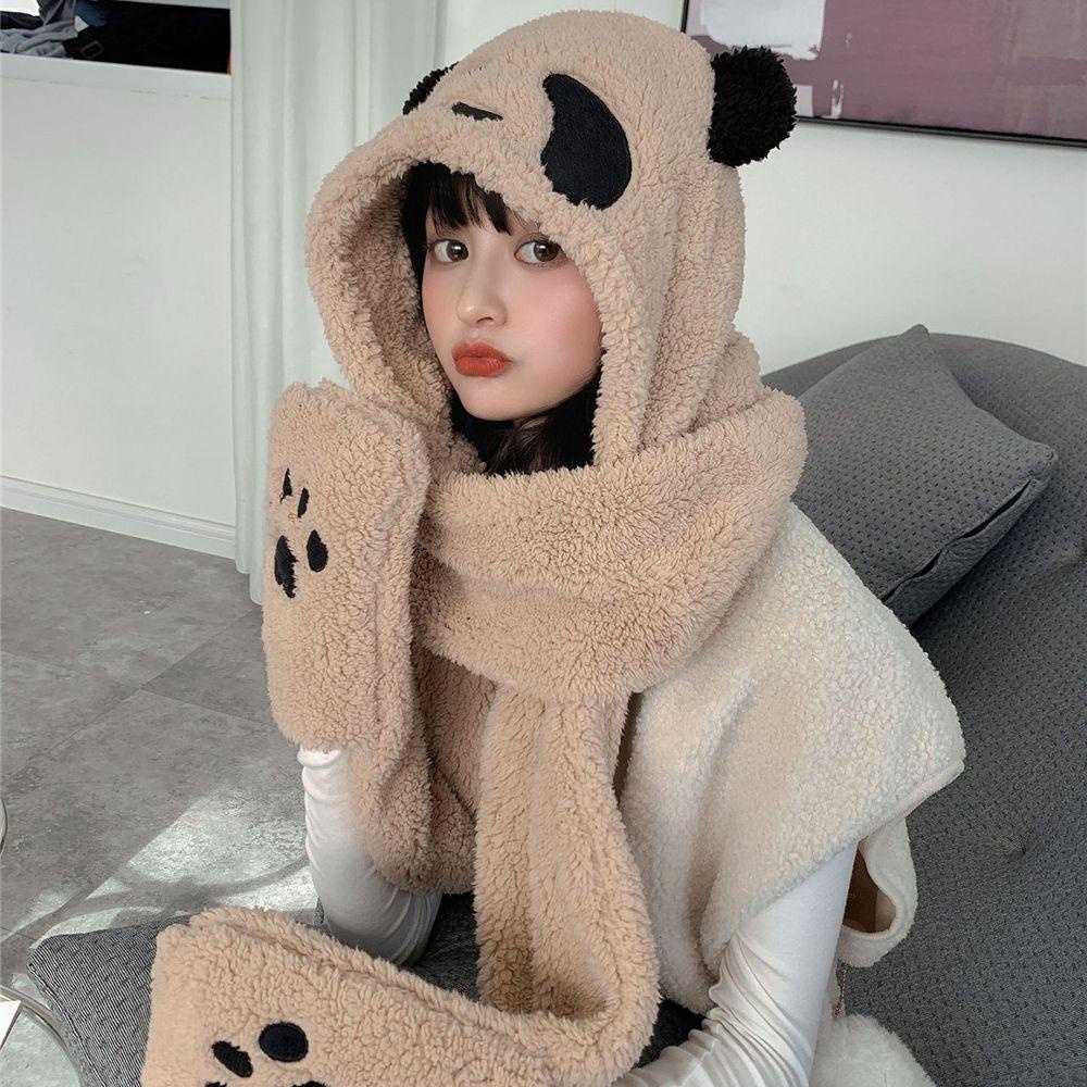 Mũ Beanie Giả Lông Gấu Trúc Dành Cho Nữ