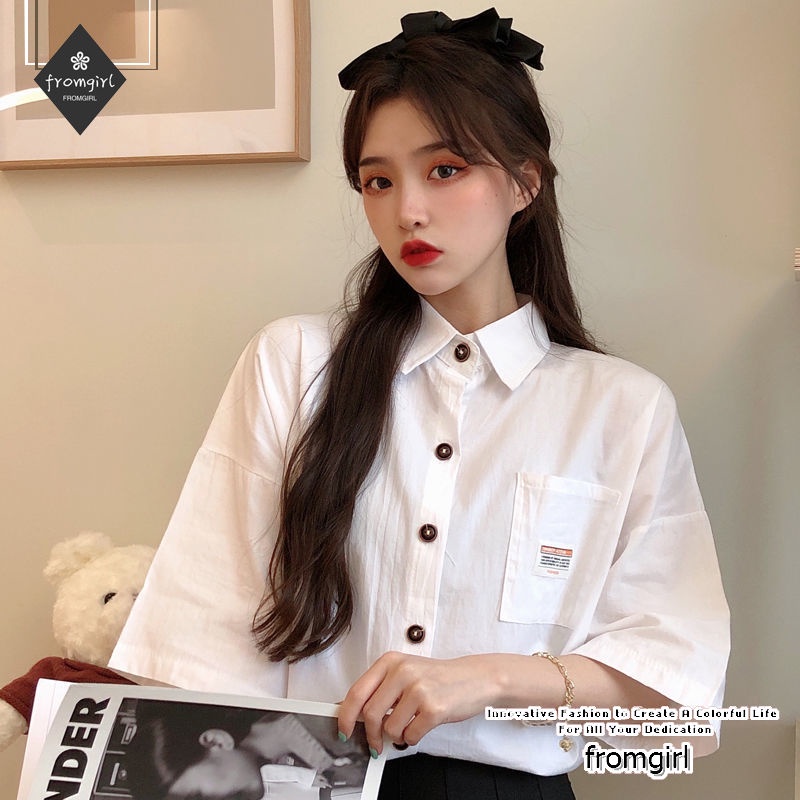 Áo Sơ Mi Trắng Tay Ngắn Dáng Rộng Phong Cách Hàn Quốc Thời Trang Mùa Hè Mới Cho Nữ