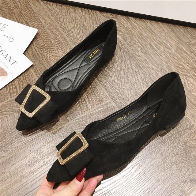 Giày búp bê nữ ACILICI đẹp, giày đế bệt thời trang vải nhung đủ size từ 35-40 màu đen_TC060 | BigBuy360 - bigbuy360.vn