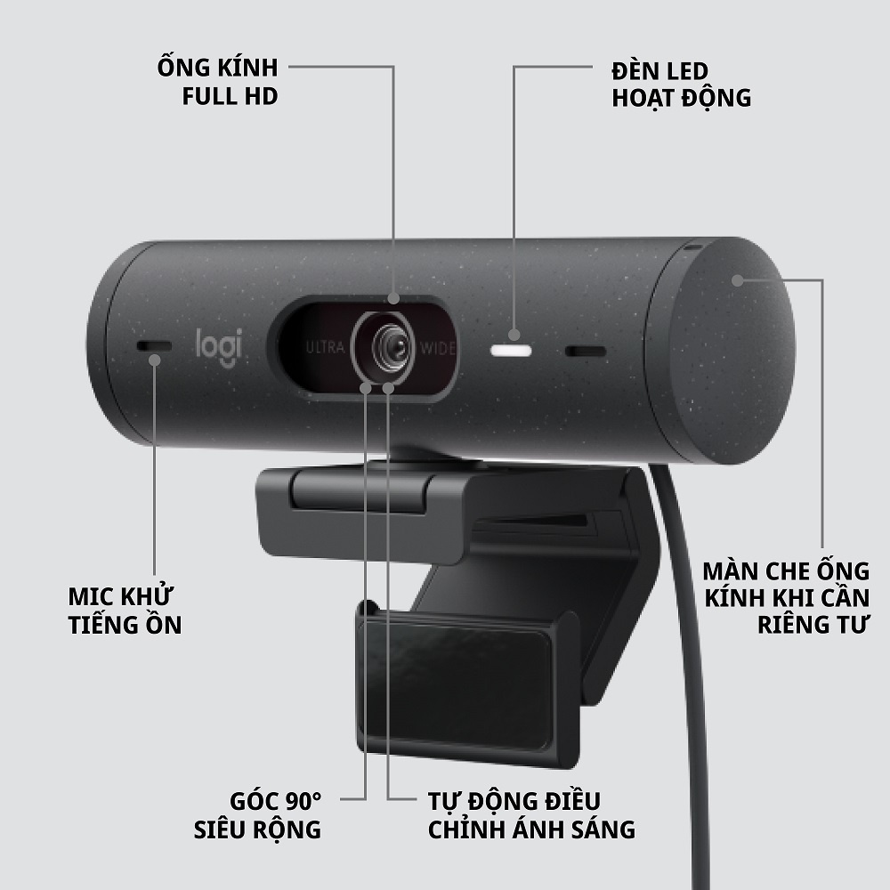 Combo Webcam Logitech Brio 500 và tai nghe Logitech Zone Vibe 100