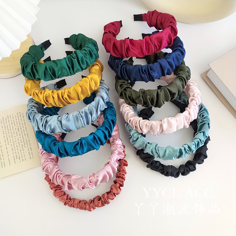 Bờm Tóc Cài Tóc Vải Nhún Satin Bản To Hợp Thời Trang - Dumi Shop