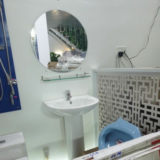 combo 4 món( gương tròn, kệ , vòi nóng lạnh, lavabo chân dài)