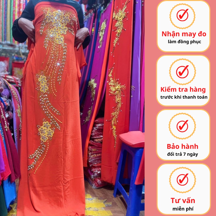 Vải may áo dài cho bà sui lụa chiffon thêu hoa đẹp cao cấp sang trọng mẫu truyền thống trung niên- Mẫu 1
