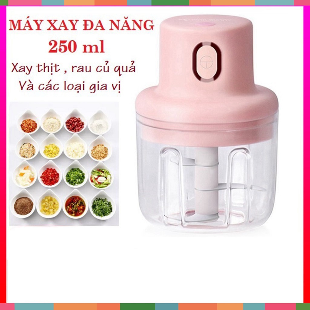 Máy Xay Mini Cầm Tay 250 ml - Máy Xay Đa Năng Sạc Điện, Có Cổng Sạc Usb - Xay Tỏi, Ớt, Hành (Hàng Loại 1)