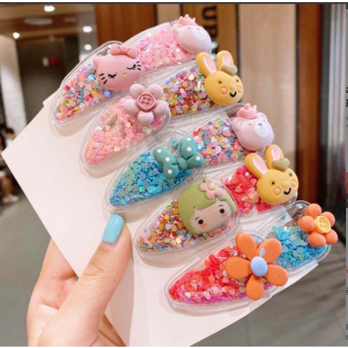 Set 5 Kẹp Tóc Nhiều Hình Đính Kim Sa Lấp Lánh Đáng Yêu Cho Bé Gái