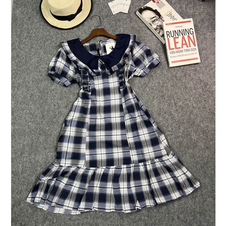 ĐẦM CARO XOÈ BABY DOLL ĐUÔI CÁ CỔ BÈO NHÚN