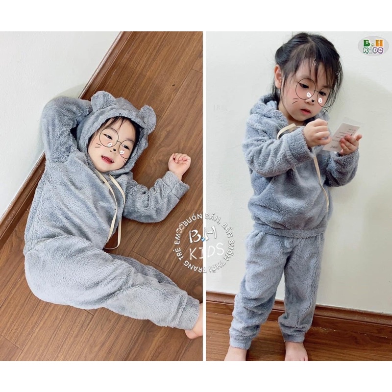 Đồ bộ dài tay cho bé - Bộ lông gấu cực ấm cho bé
