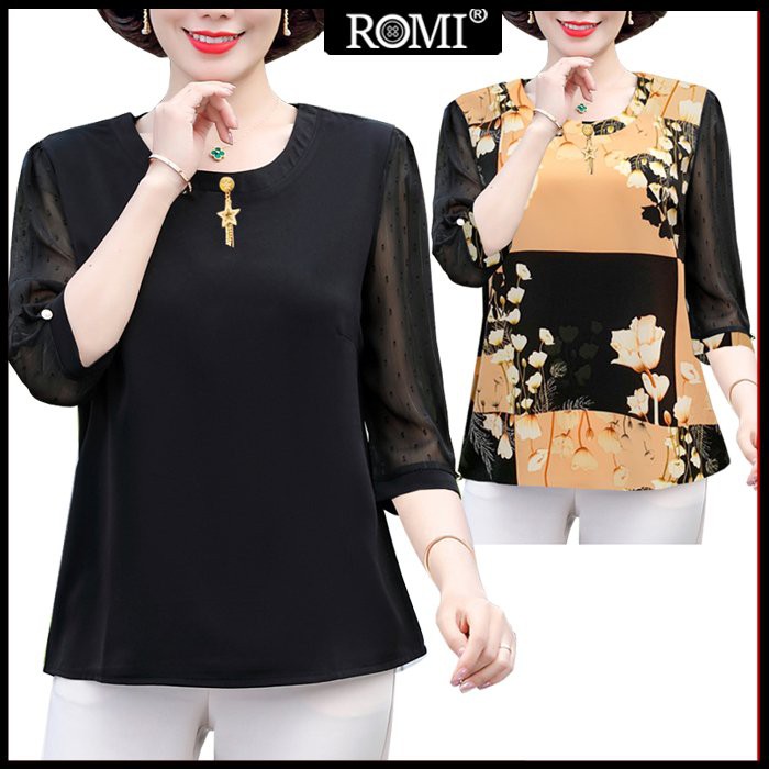 ROMI - ÁO KIỂU QUÝ BÀ SIZE LỚN DẠNG ÁO SƠ MI TRUNG NIÊN, THỜI TRANG U50-60, ÁO TẶNG MẸ TRUNG NIÊN 3A17 3A02 3A06