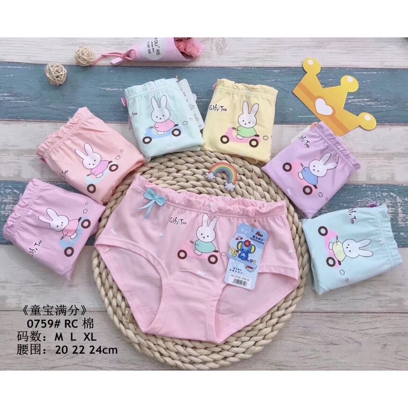 5 chiếc quần lót cho bé gái dạng chéo hình thỏ vải cotton 100%