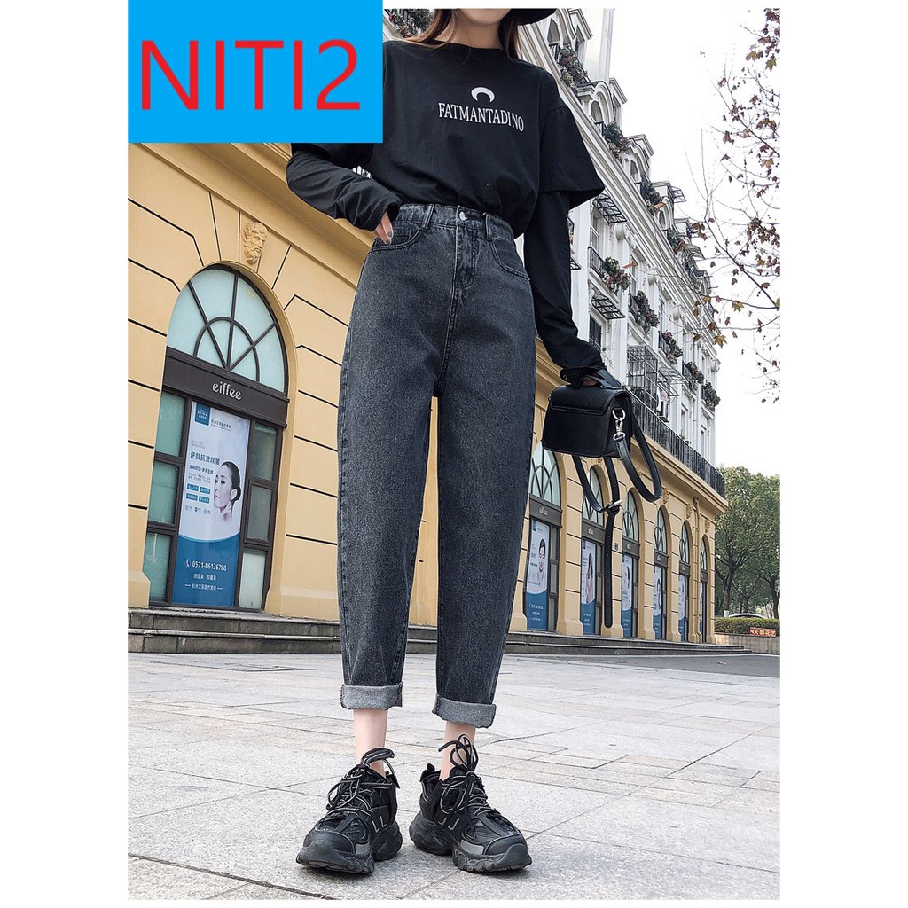 QUẦN BAGGY JEAN NỮ LƯNG CAO FORM THỤNG MÀU XÁM TIÊU CAO CẤP NITI2 ĐỦ SIZE S, M, L SIÊU XỊN SÒ, DÁNG SIÊU XINH-TD