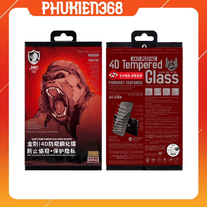 Kính chống nhìn trộm iphone chính hãng King Kong cho iphone 7/8plus/Xsmax/11promax/12promax/13promax