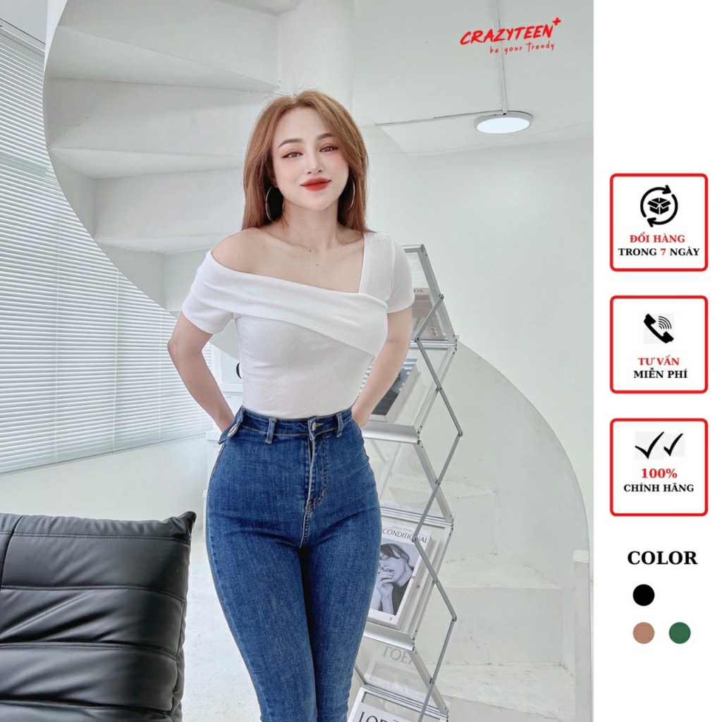 Áo thun nữ cộc tay lệch vai, áo phông nữ ngắn tay nhiều màu năng động trẻ trung | BigBuy360 - bigbuy360.vn