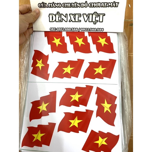 Mẫu 10 Quốc kỳ - Tem decal sticker dán hình cờ tổ quốc dán xe máy oto điện thoại laptop - Đèn Xe Việt