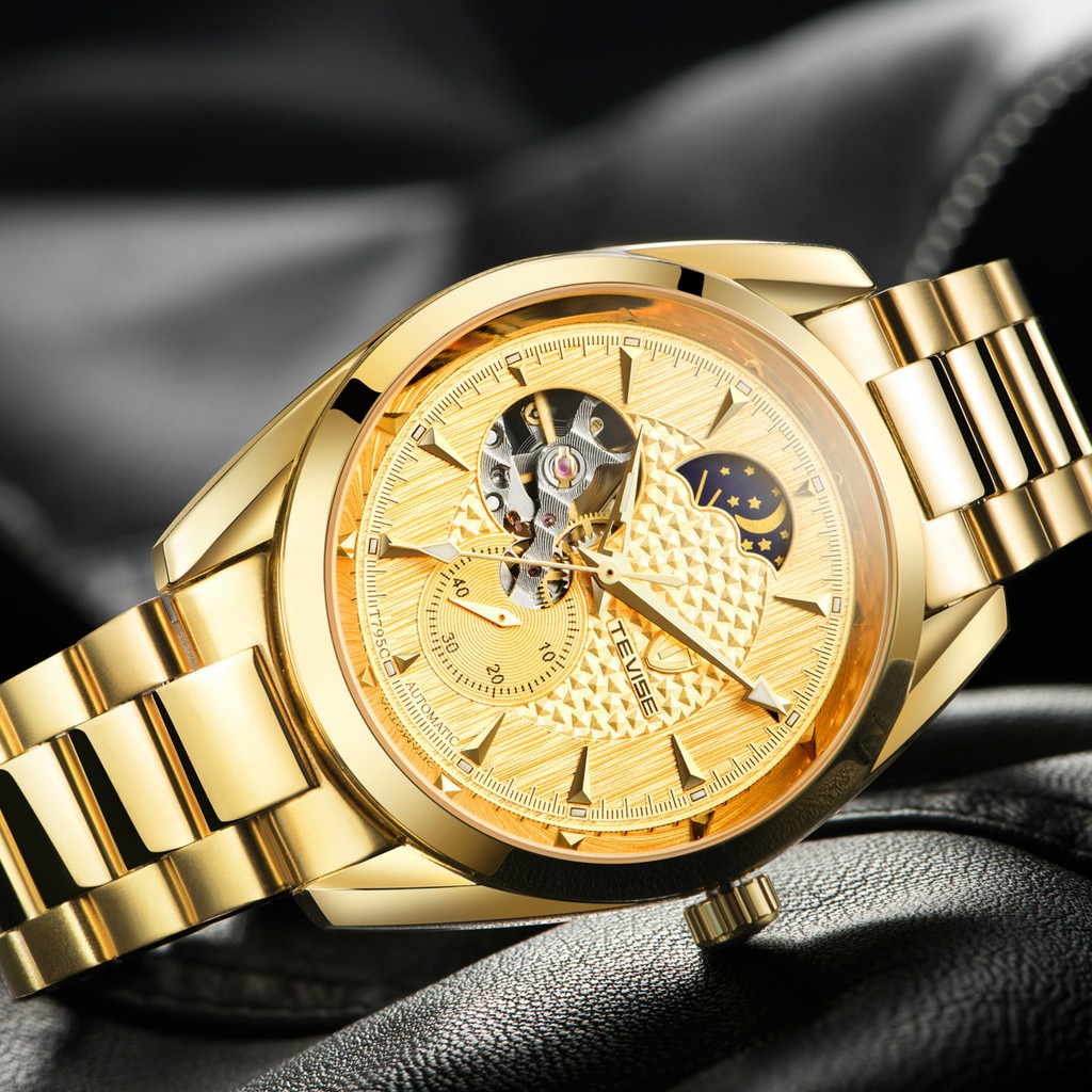 Đồng Hồ Nam TEVESE Cơ Phiên Bản Gold Cao Cấp Thép Không Gỉ - QUÀ TẶNG HẪN DẪN