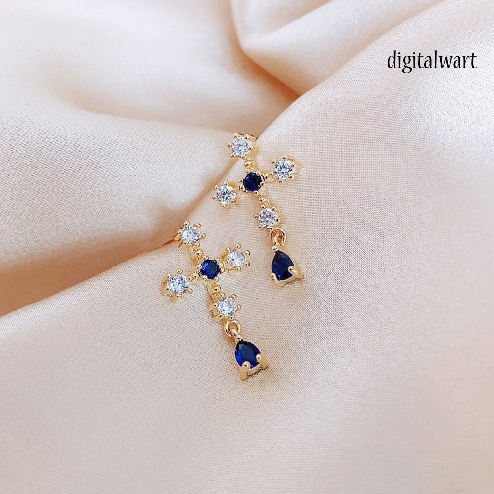 Bông Tai Hình Chữ Thập Đính Đá Sapphire Giả