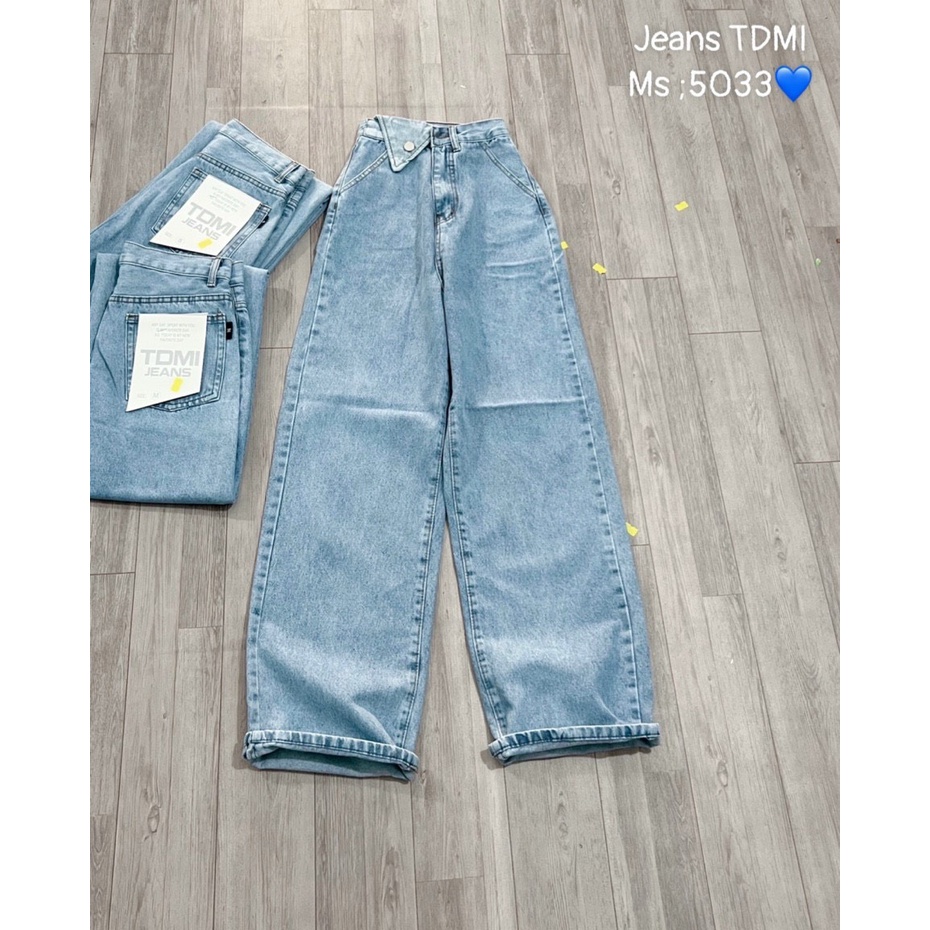 Quần Jean Nữ Ống Rộng Túi Nắp Màu Xanh Basic - 306