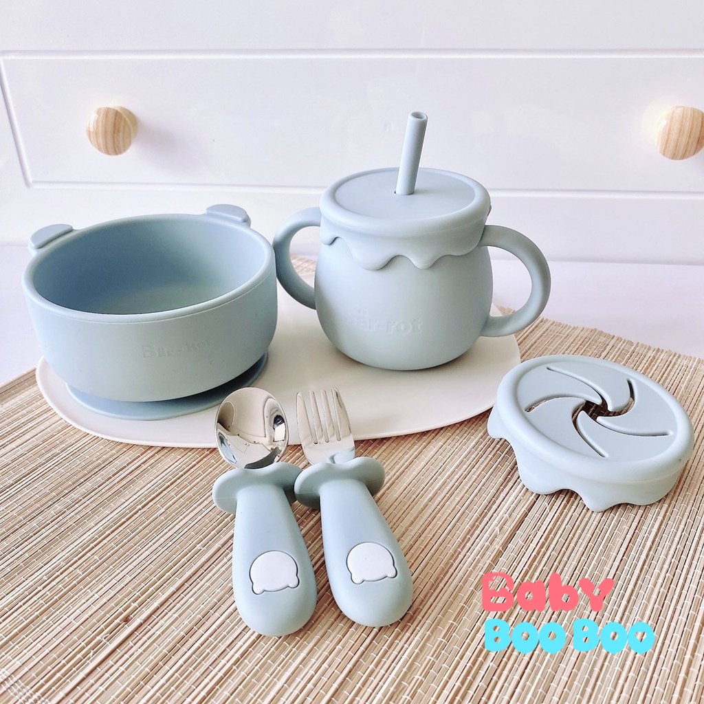 Bát ăn dặm hình gấu Bar-Rot, chất liệu silicone cao cấp, có đế hít chống lật