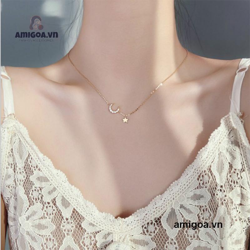 ✨✨vòng cổ Mặt Hình Ngôi Sao Và Mặt Trăng Đính Đá Thời Trang Cho Nữ