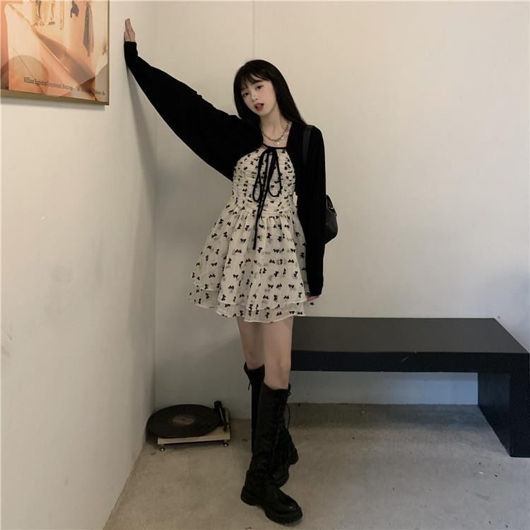 Bộ Trang Phục Mùa Xuân Hai Dây Gồm Áo Khoác Cardigan Và Váy Ngắn Phong Cách Mới 2022 Dành Cho Bạn Nữ