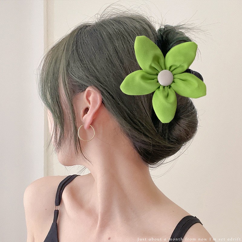 Kẹp tóc HAIMEIKANG đính hoa vải ngọc trai màu trơn dễ thương xinh xắn