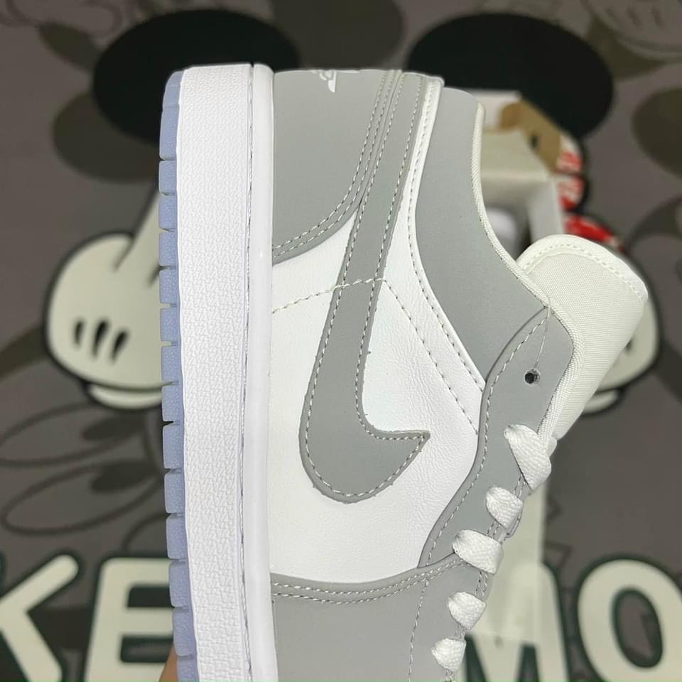 Giày Jordan xám trắng đế xanh, Giày Jordan 1 cổ thấp JD grey xám đế xanh bản đẹp full box bill tặng box bảo vệ-yugi19988