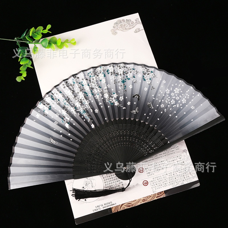 Quạt cổ trang trung quốc Quạt vải lụa thân tre cổ trang cách Trung hoa, dùng làm quà tặng quạt múa sự kiện
