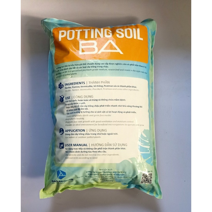 Đất trồng kích rễ tốt, tăng kích cỡ lá Potting Soil BA  -giá thể cao cấp cho các loại cây trong chậu
