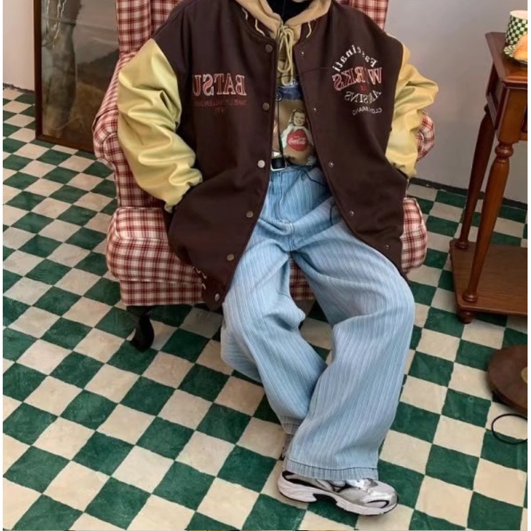 Áo Khoác Bóng Chày Nam Nữ Thêu Chữ Cái