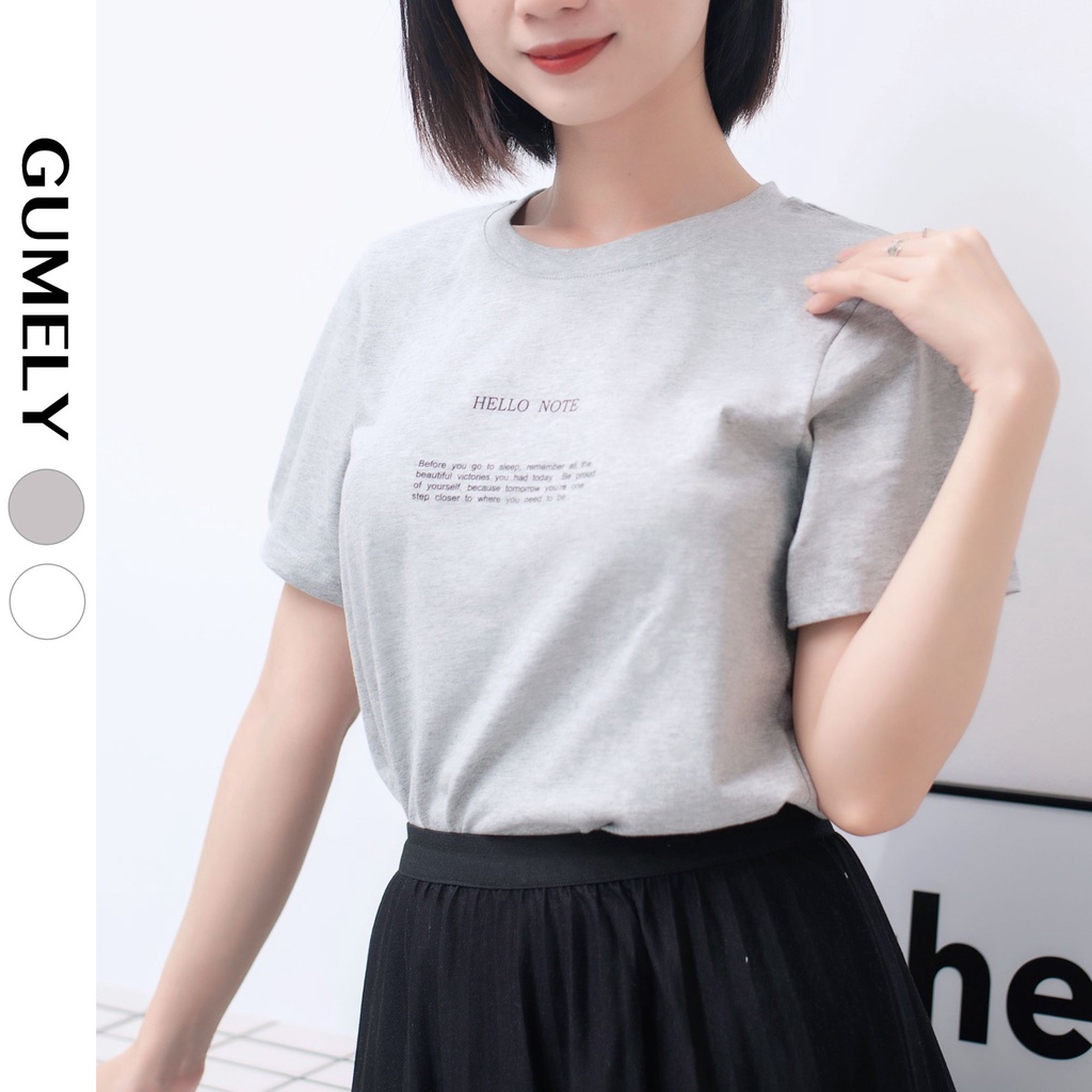 Áo thun nữ đẹp dễ thương cotton basic cổ tròn ngắn tay Gumely ViAnh dạo phố đi học đi chơi hoạ tiết chữ nhỏ xinh