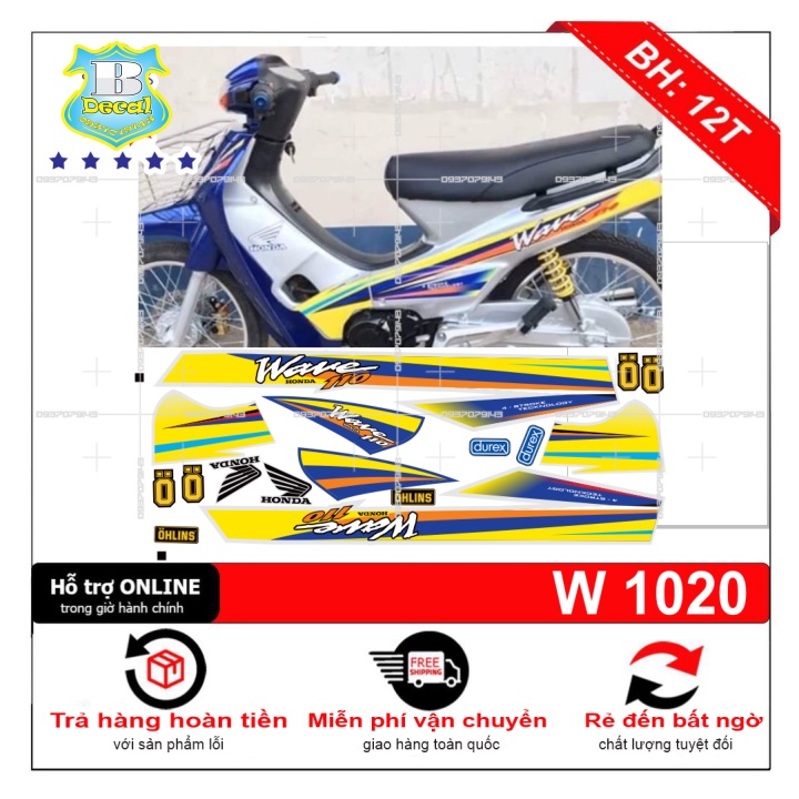 ( Quí khách vui lòng mang ra tiệm cho thợ dán ) Tem wave nhỏ đời đầu bạc xanh