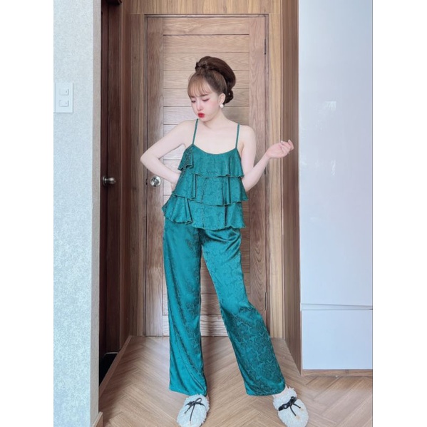 Bộ lụa dây tầng, phối quần dài màu trơn xinh