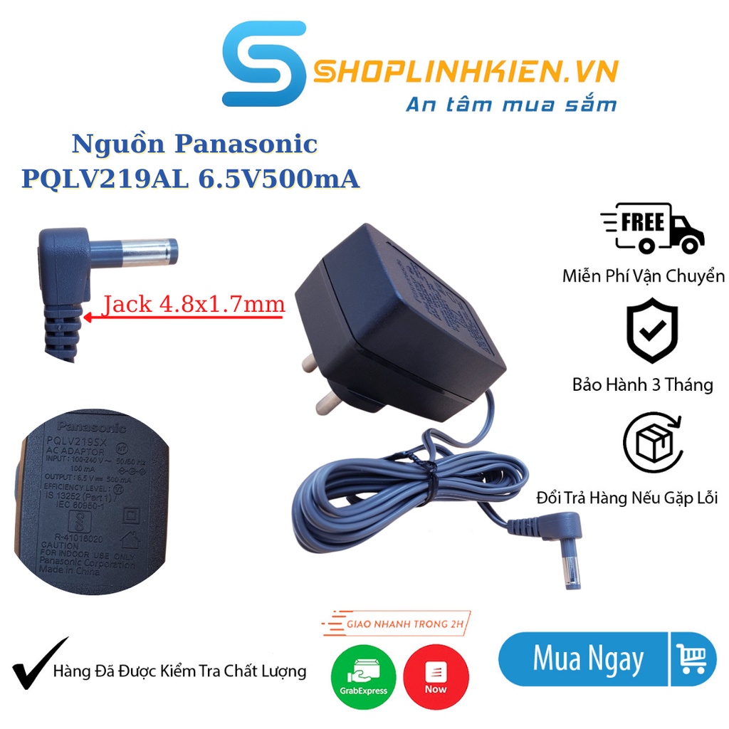 Nguồn Sạc Điện Thoại Không Dây, Điện Thoại Mẹ Con Adapter Panasonic PQLV219AL 6.5V 500ma